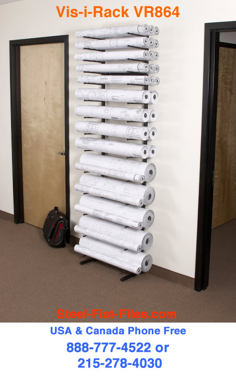 Vis-i-Rack for large rolled documents such as blueprints, plans and architectural drawings.