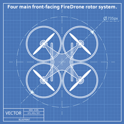 Muscular forward FireDrone propulsion is provided by 4 large embedded rotors.