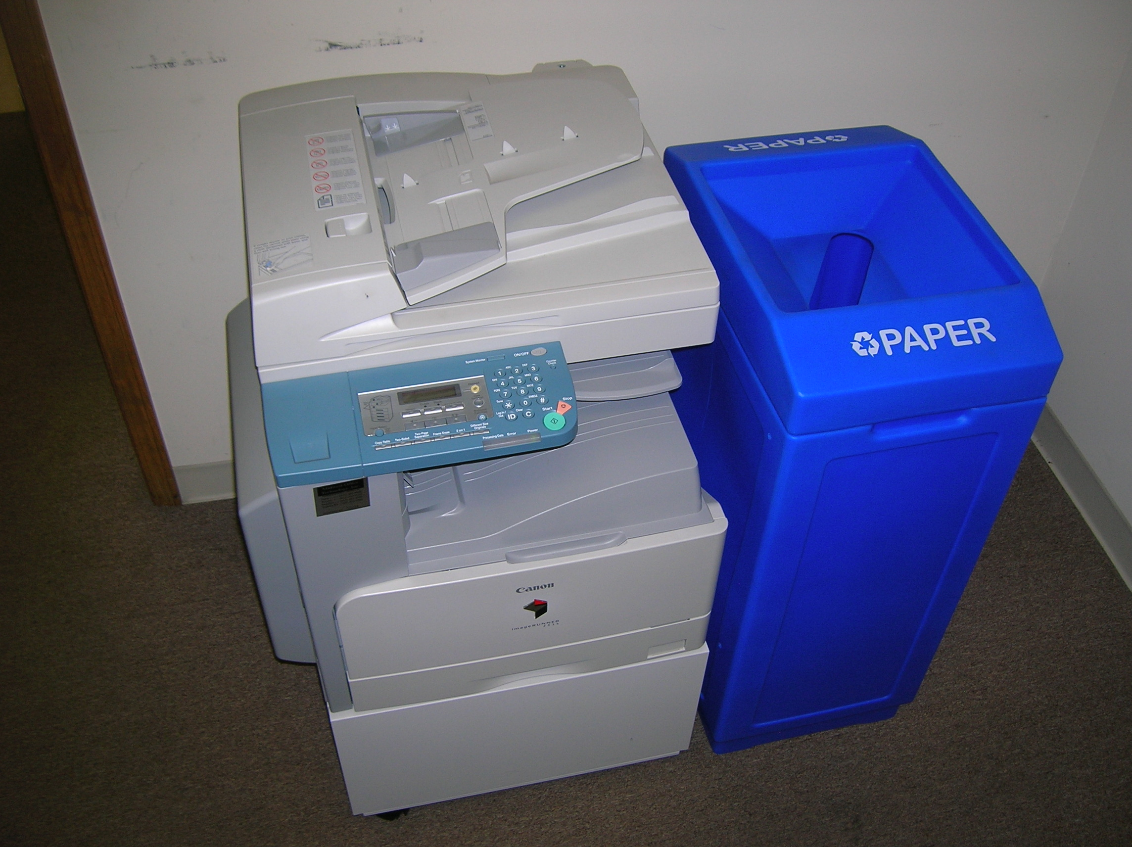 Keep a recycling bin for paper next to your copier.